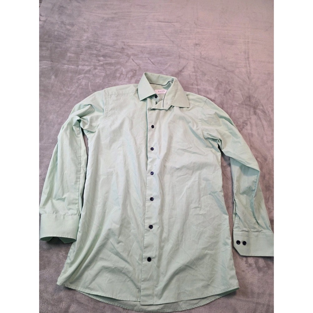 Eton Dress Shirt Mens 15.5 Green Poplin Contemporary Fit Button Up Cotton